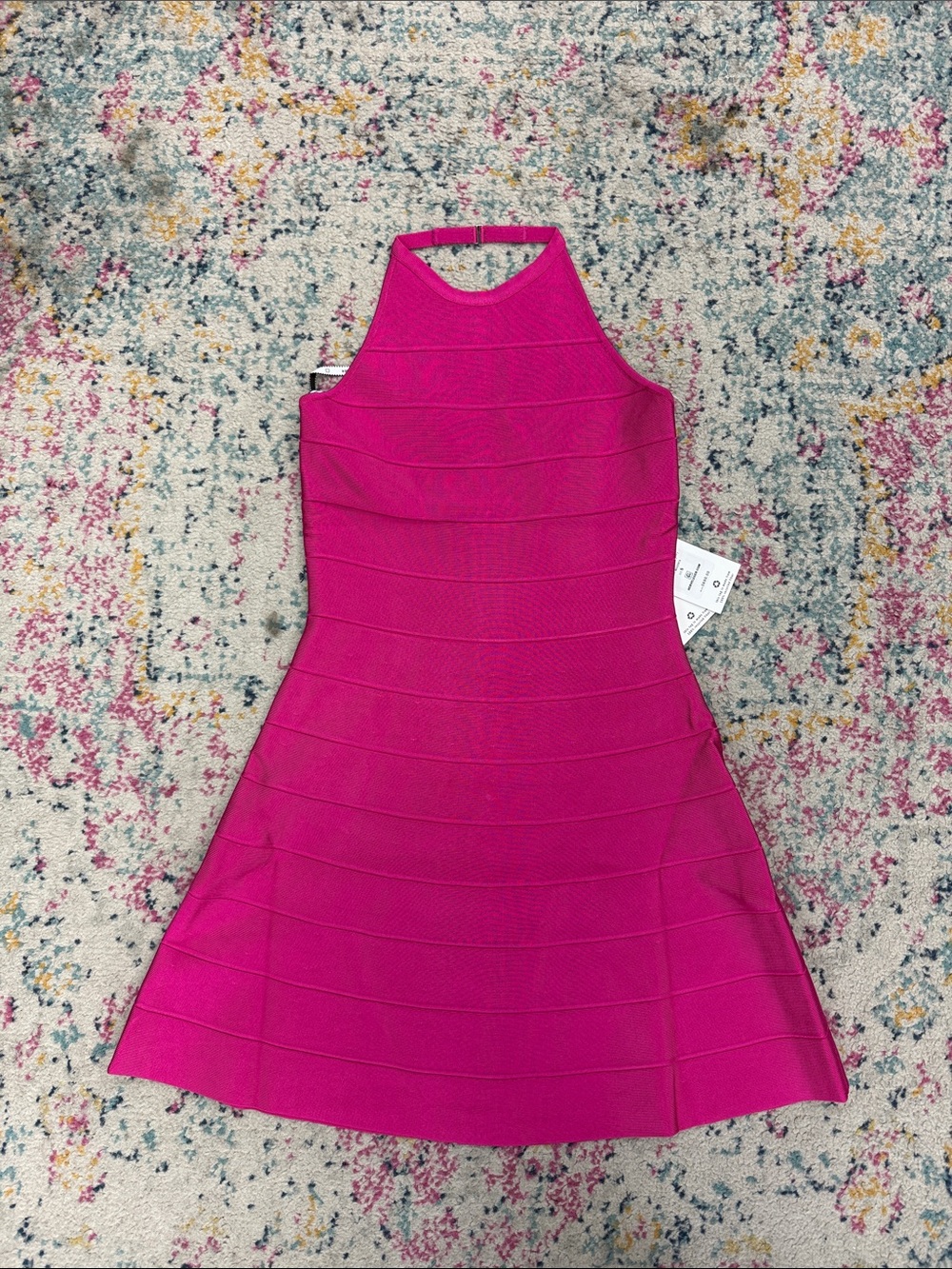 Hervé Léger Icon Halter A Line Mini Dress NWT Magenta